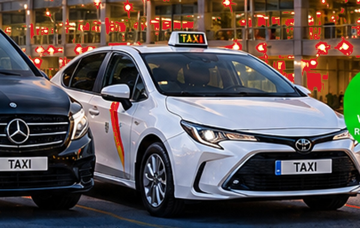 Taxi blanco de Madrid para traslado al Aeropuerto Adolfo Suárez Madrid-Barajas